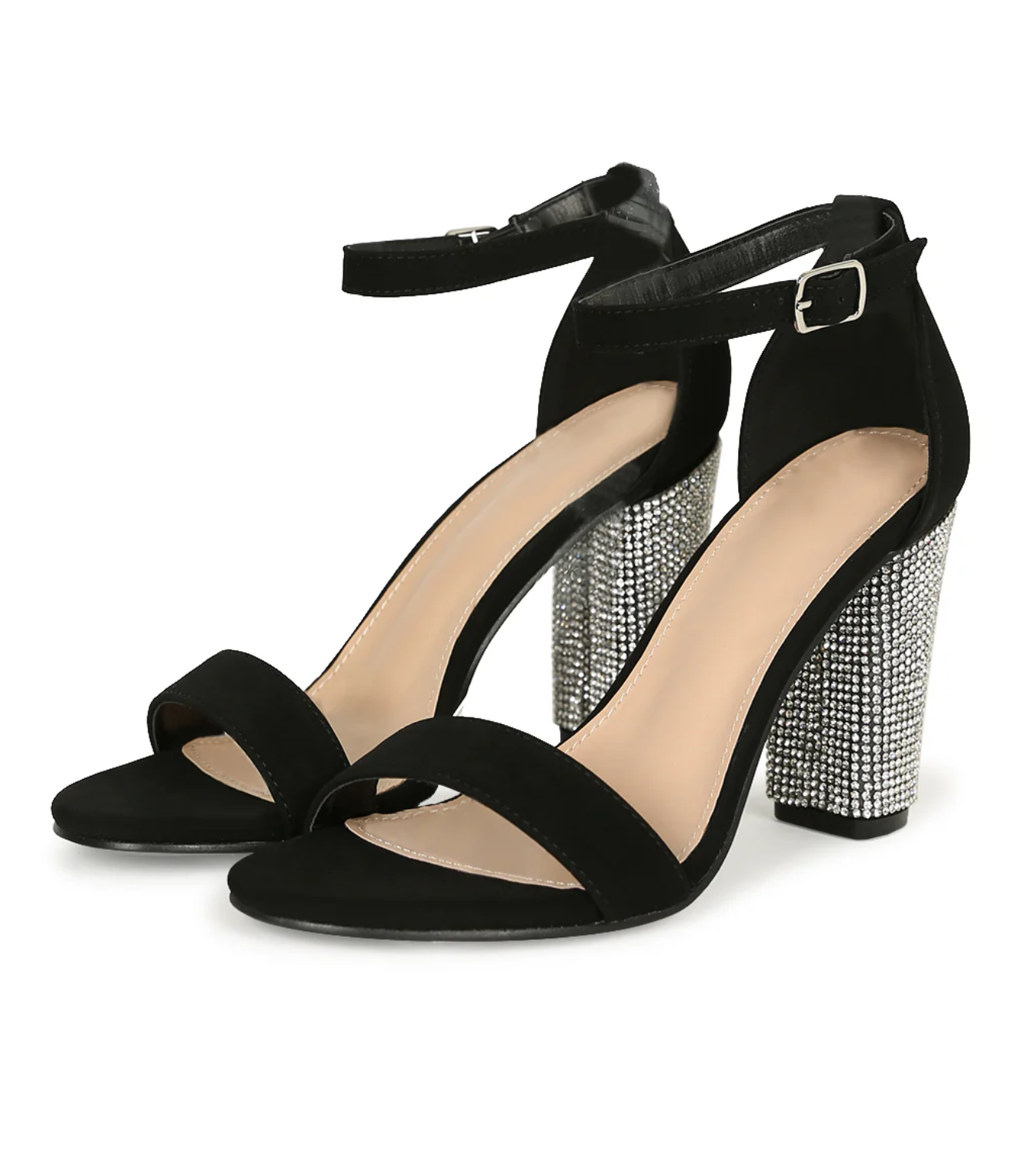 Talla-10 Rhinestone & Suede Block Heel