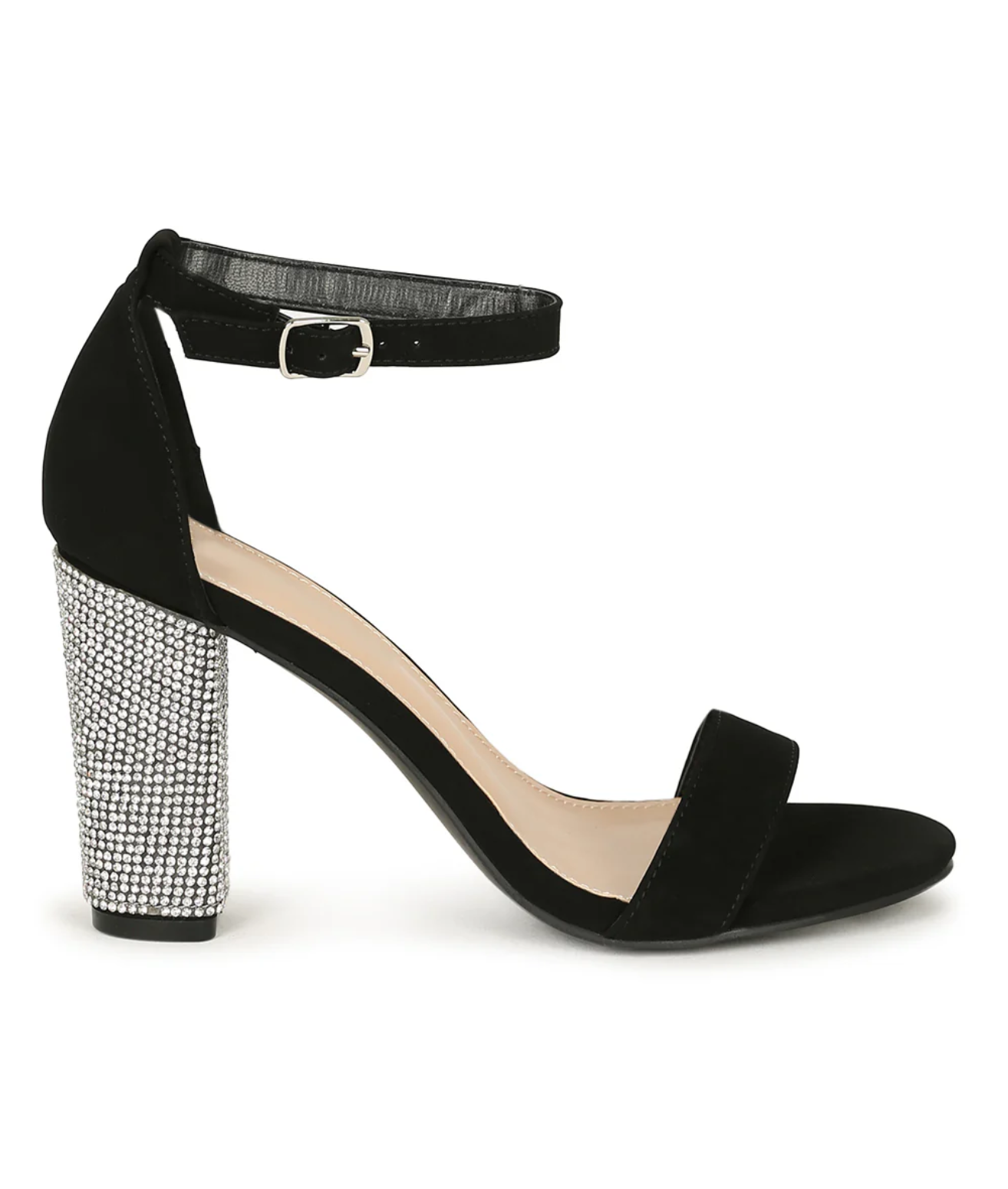 Talla-10 Rhinestone & Suede Block Heel