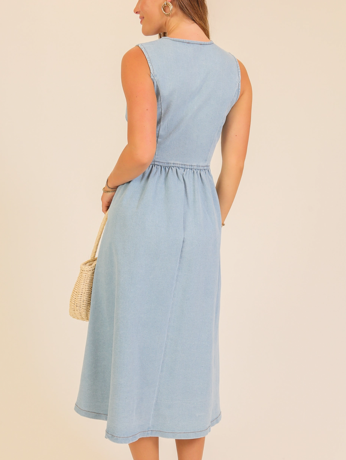 Tie Front Denim Midi Dress