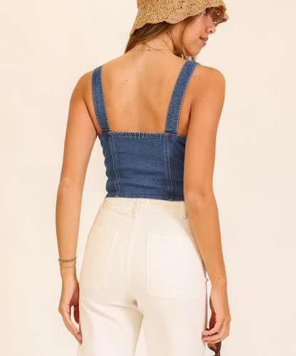 V Neck Denim Crop Top