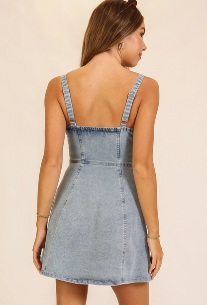 V Neck Denim Mini Dress